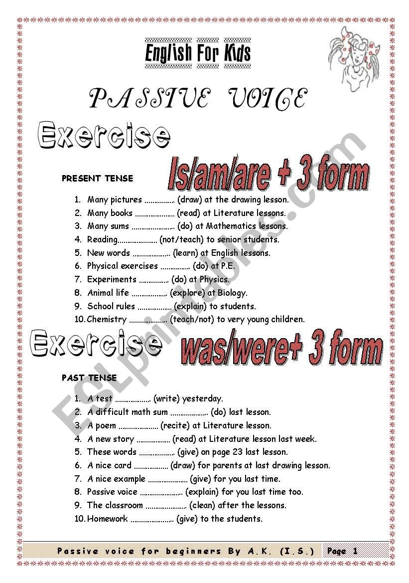 Passive voice for beginners 4 exercises/43 sentences  with KEY