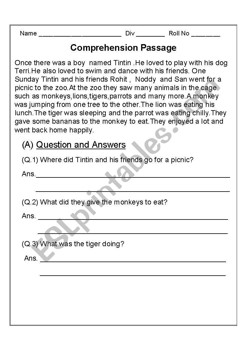 Comprehension Practise Worksheet