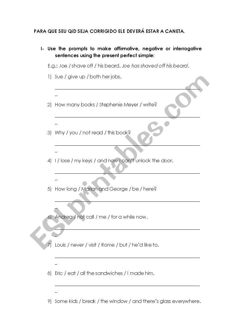 Present Perfect worksheet
