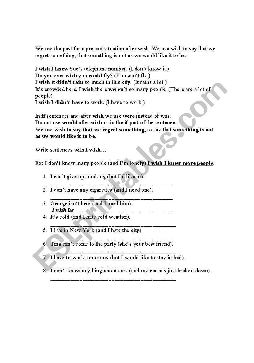 Wish + Simple Past worksheet