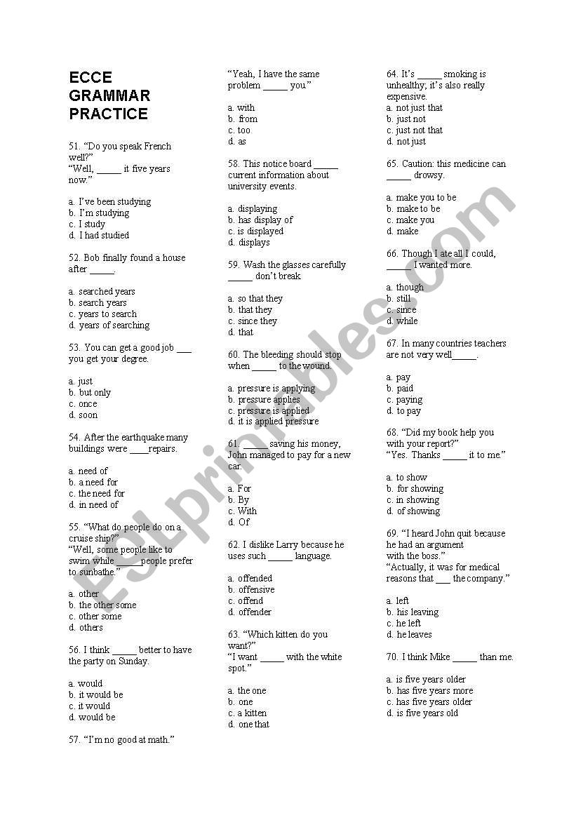 ECCE Sample Exercises worksheet