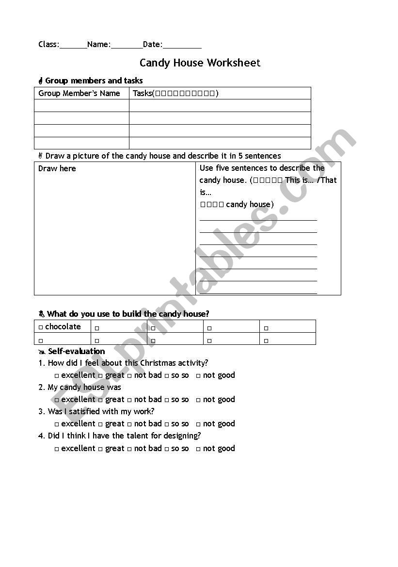 candy house worksheet worksheet