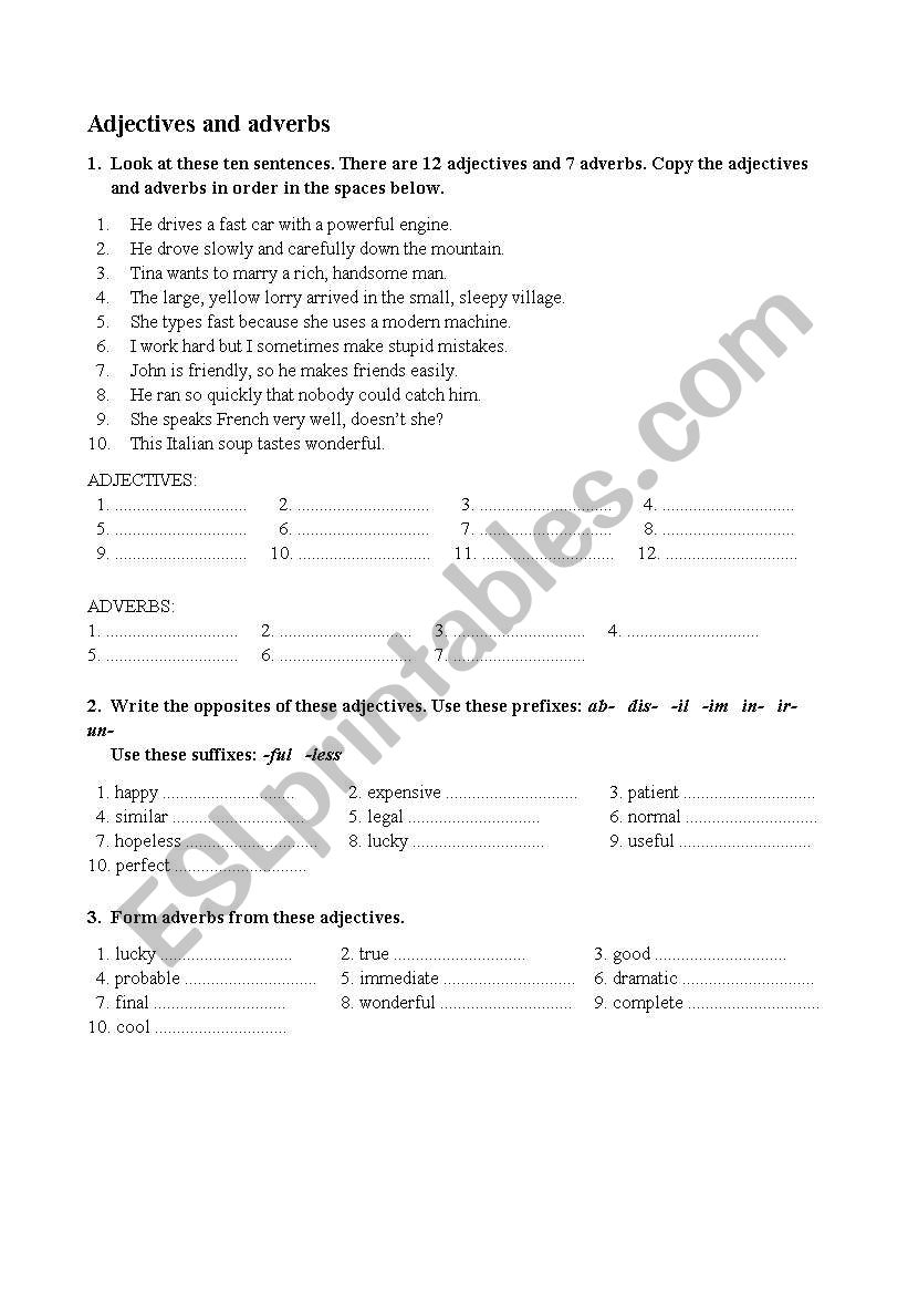 Adverbs & Adjectives worksheet