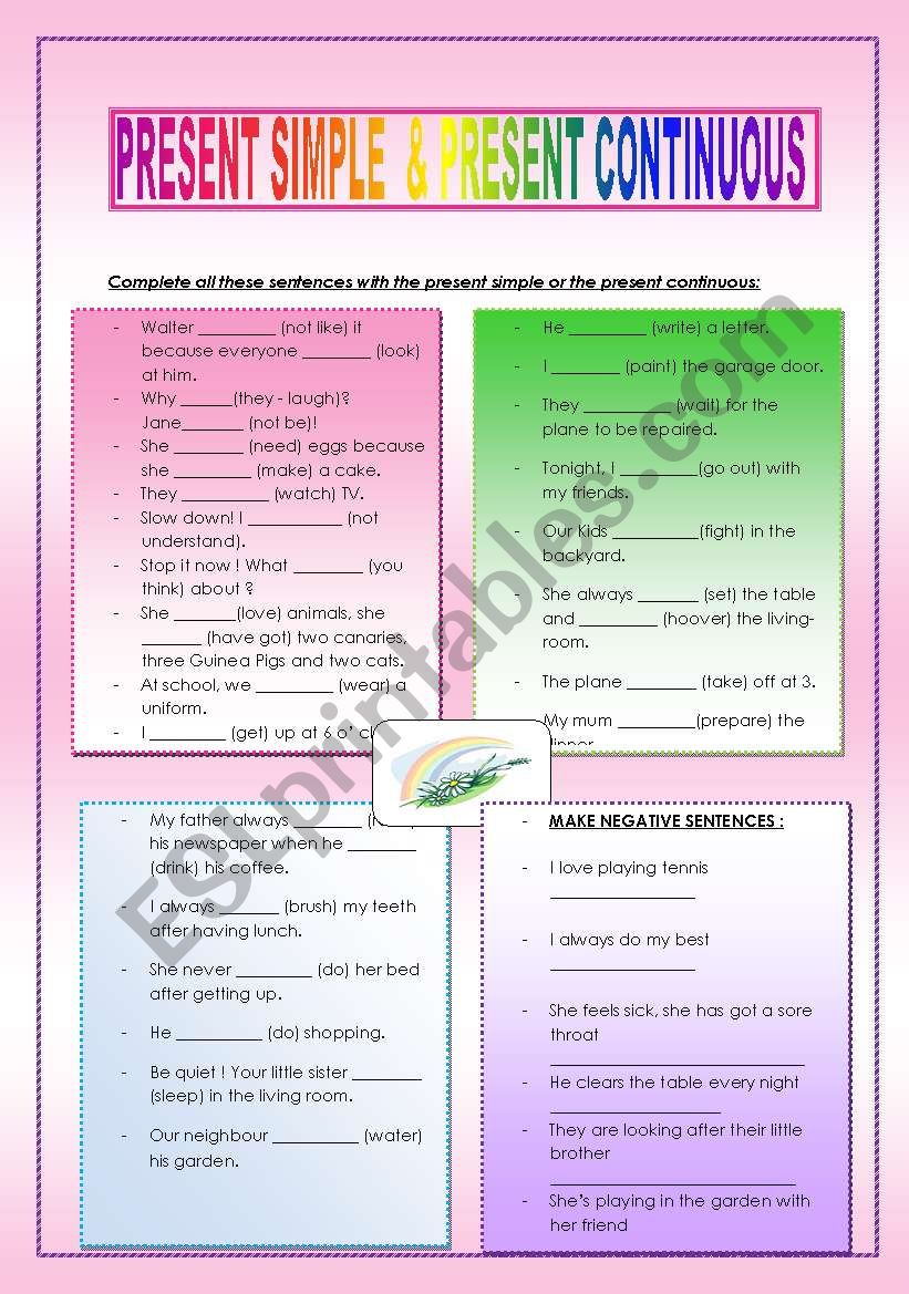 PRESENT SIMPLE AND CONTINUOUS (2 PAGES)