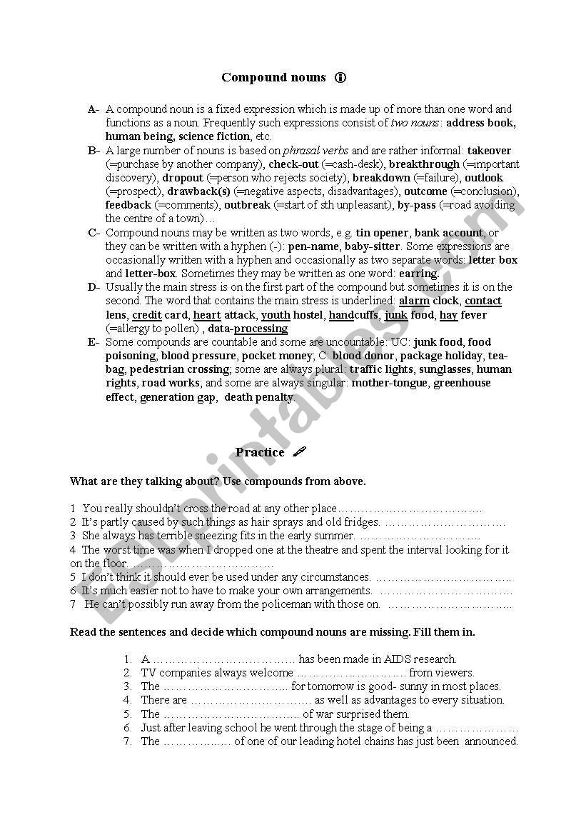 Compound nouns- guide & practice