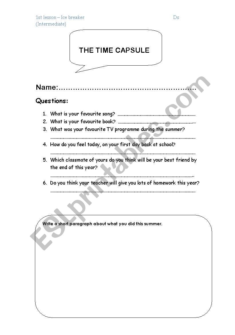 Ice breaker worksheet