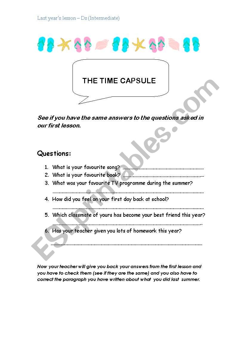 Time capsule (2) worksheet