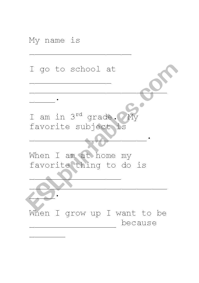 Finish the sentence worksheet