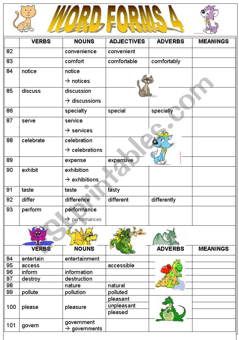 WORD FORMS worksheet