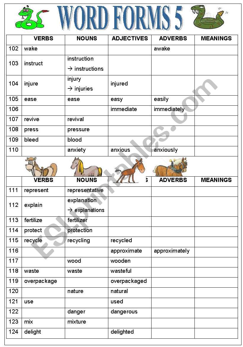 WORD FORMS worksheet