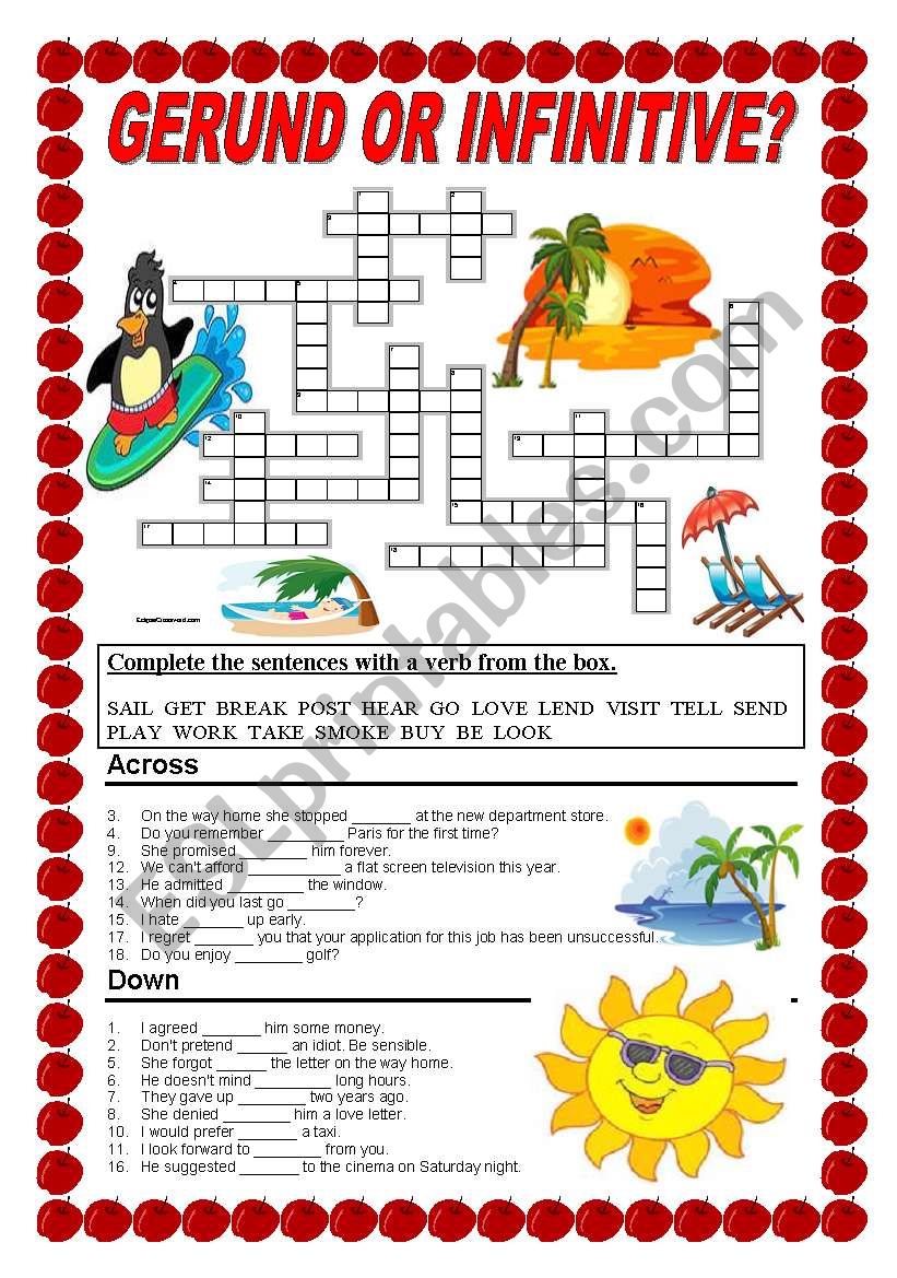 GERUND OR INFINITIVE? - crossword