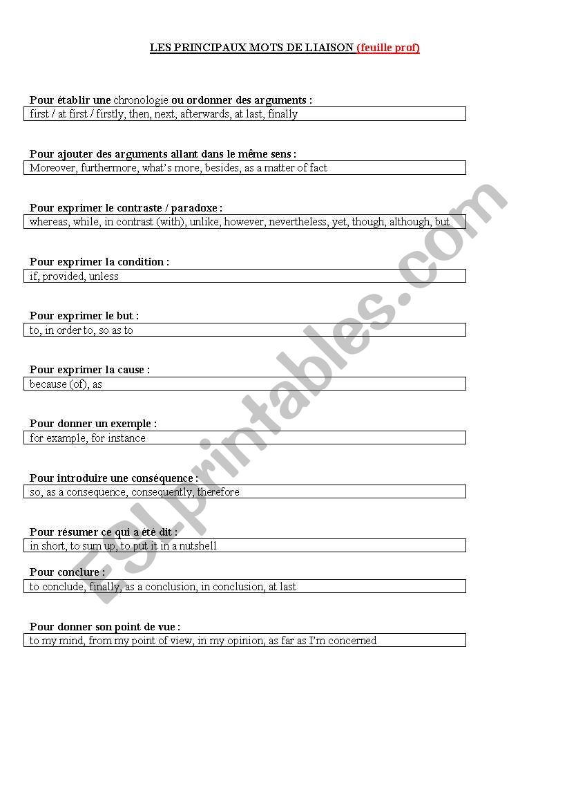 link words worksheet