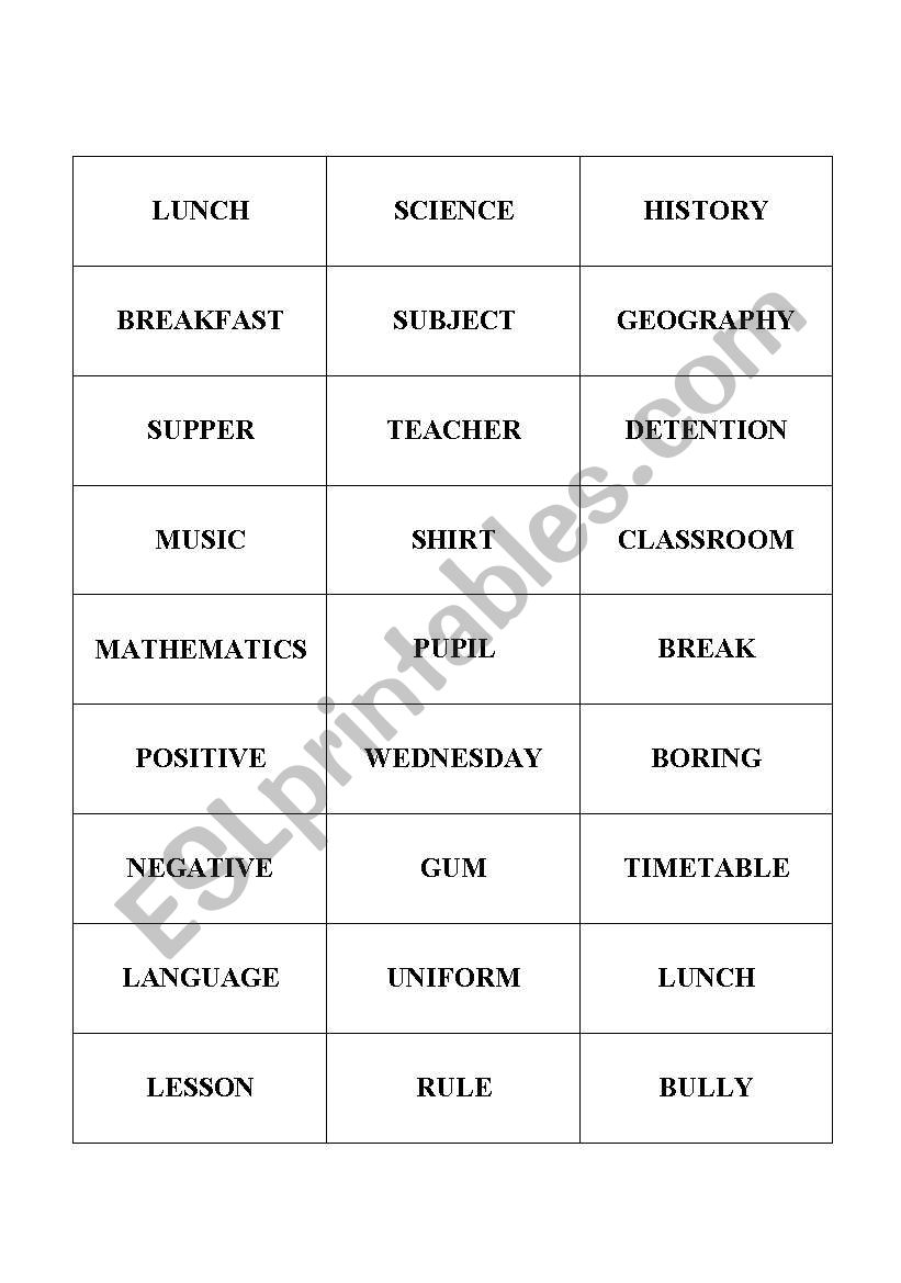 Word game - School worksheet