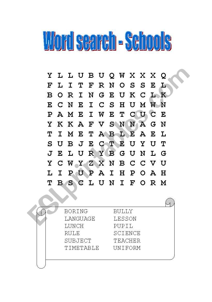 Word search - schools worksheet