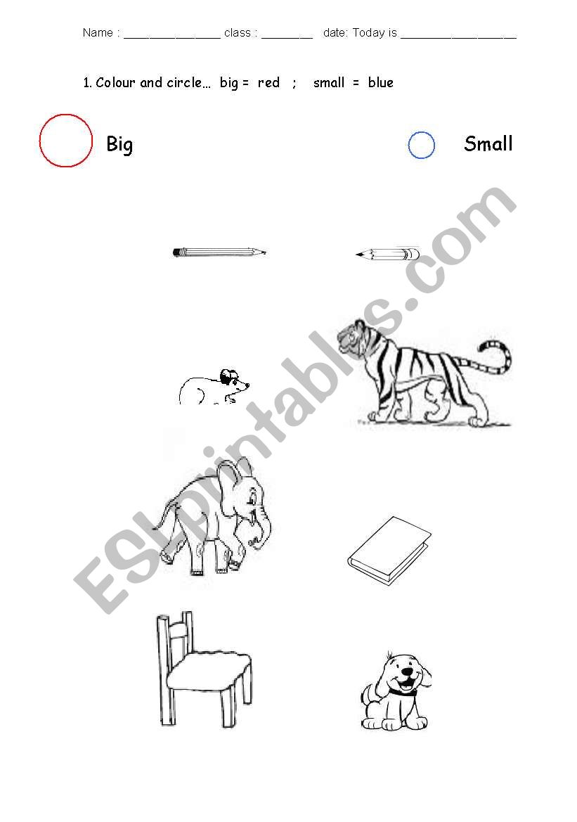 adjectives big and small worksheet