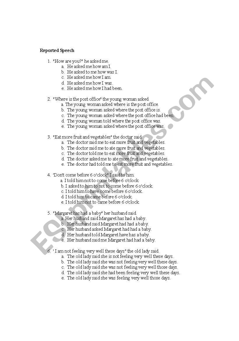 reported speech worksheet