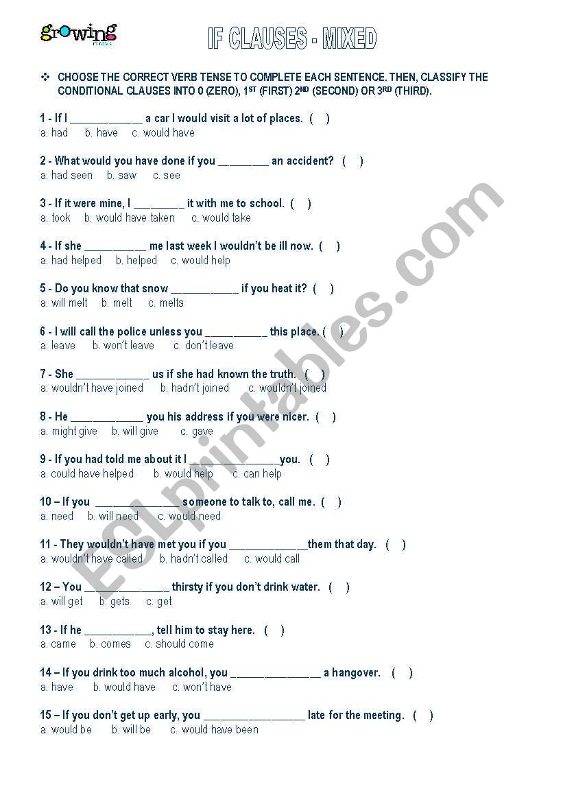 If clauses - 4 types (mixed) worksheet