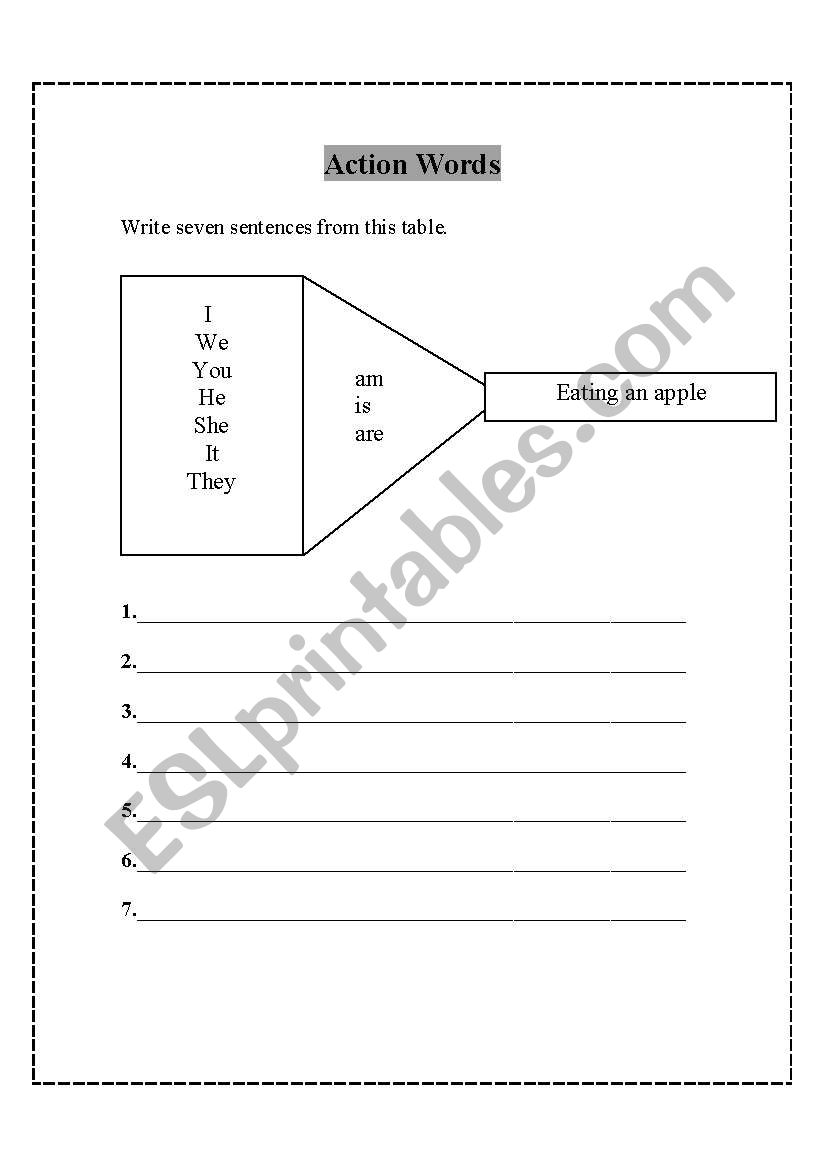 Action words worksheet