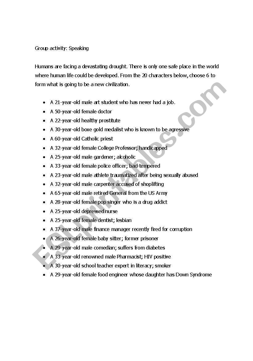 Conversation Class worksheet