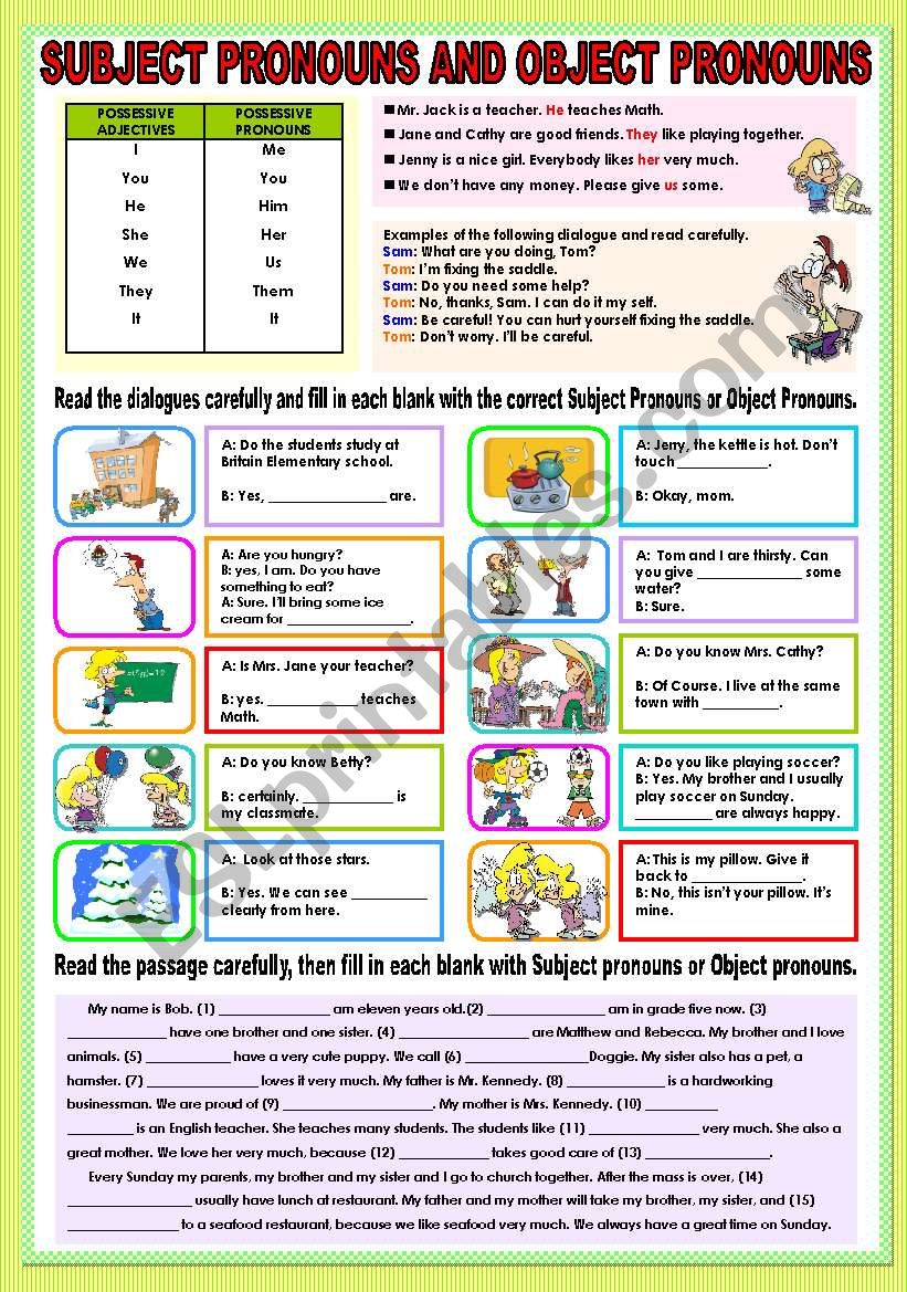 Subject and object pronouns worksheet