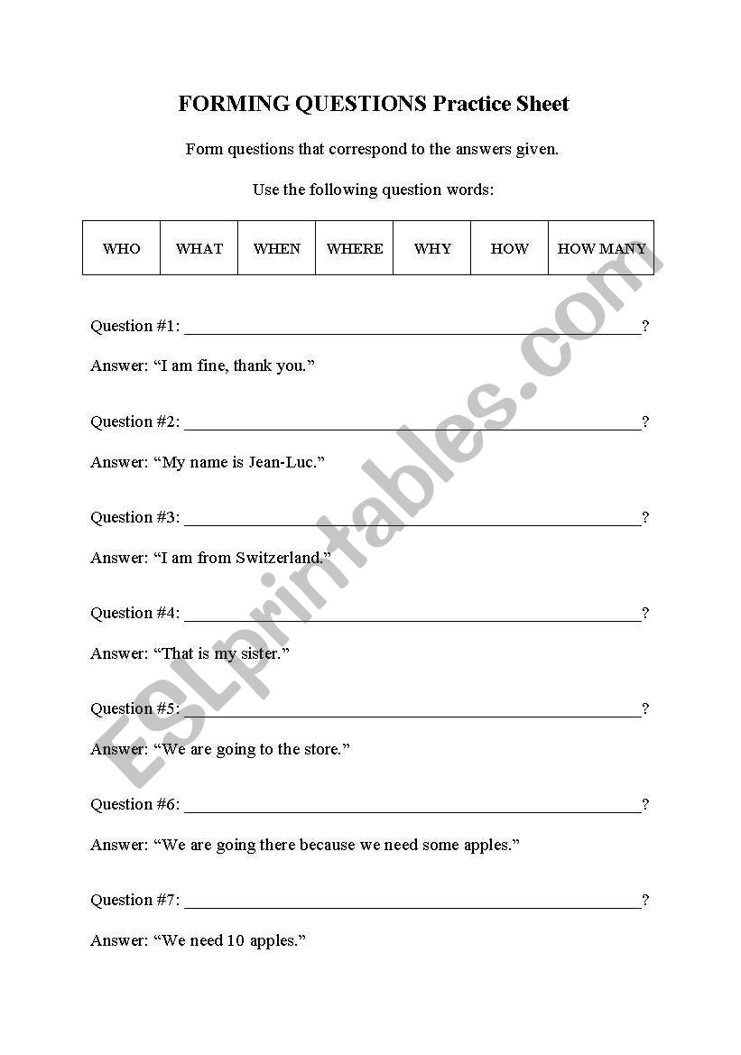 Forming Questions - Practice Sheet