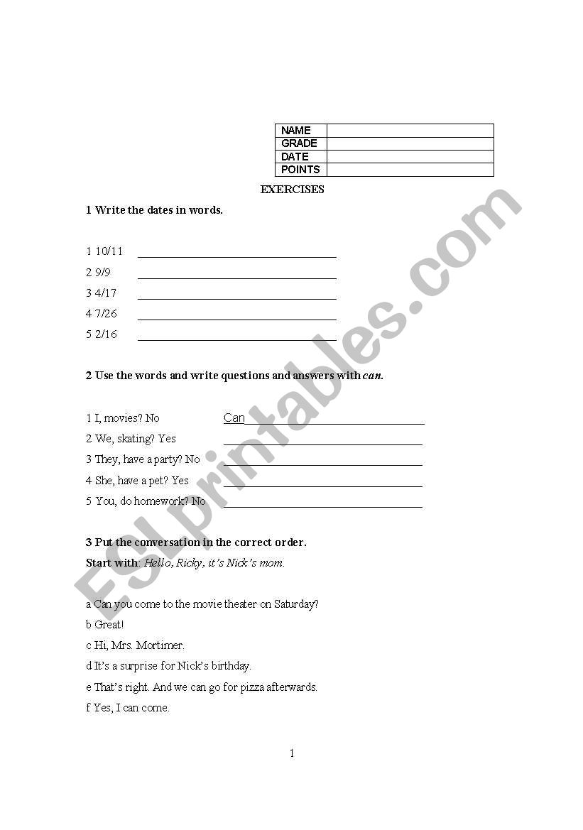 TEST WITH CAN, TIME, DO DOES. worksheet