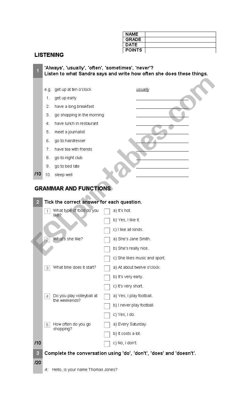 TEST OF PRESENT SIMPLE worksheet