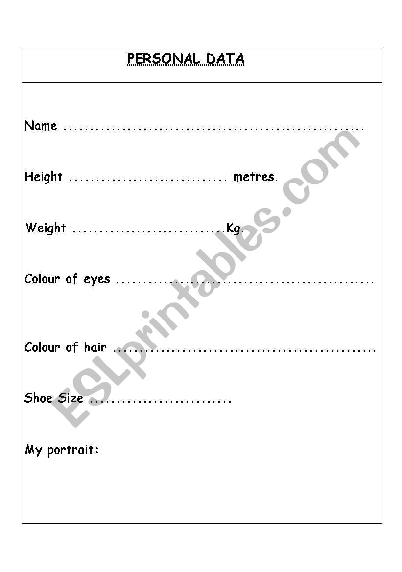 PERSONAL DATA worksheet