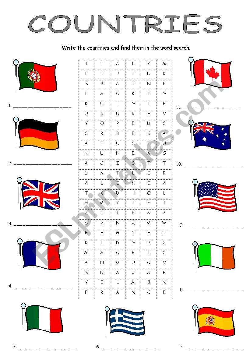 Countries - labelling and word searching 