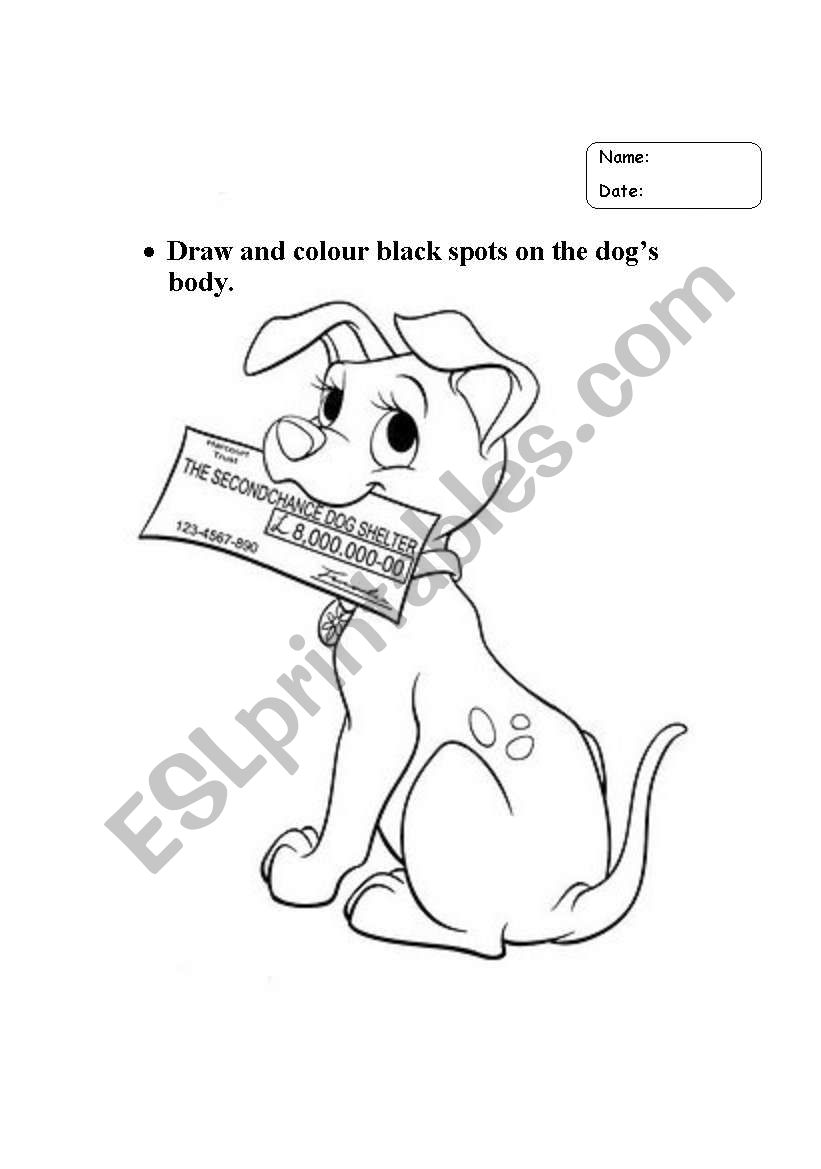 Colour the dalmatian worksheet