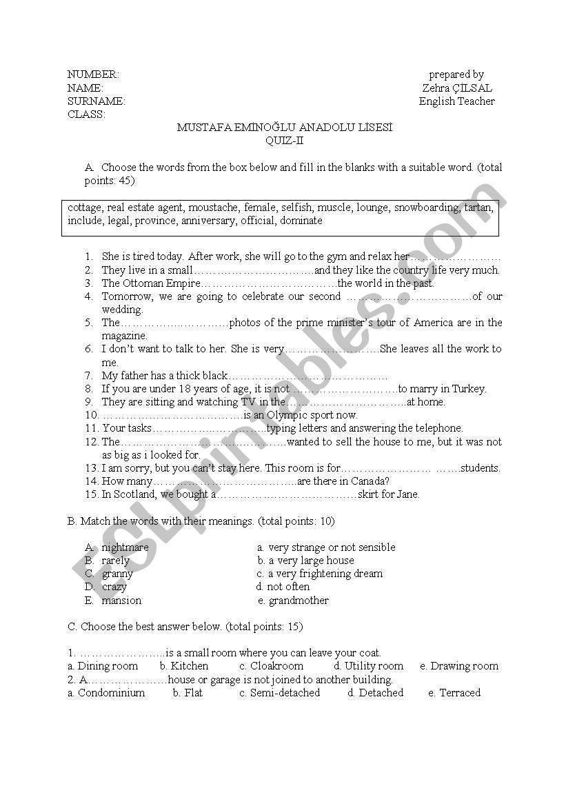 A KIND OF QUIZ worksheet