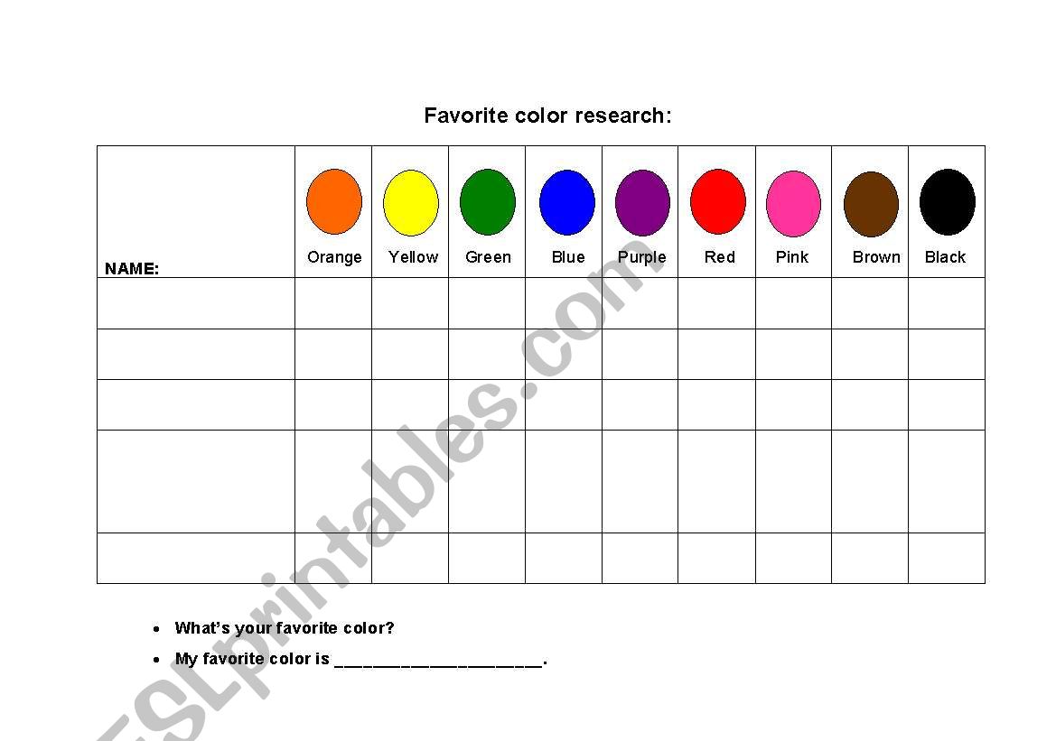 favorite color research worksheet
