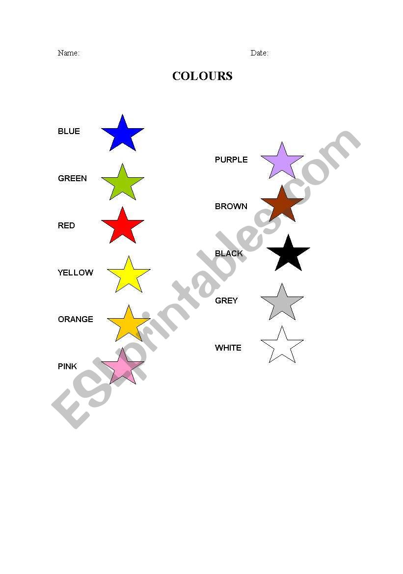 Colours worksheet