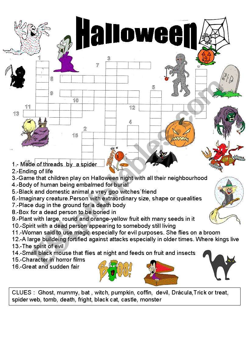 halloween crossword worksheet