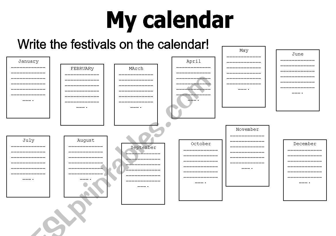 my calendar worksheet
