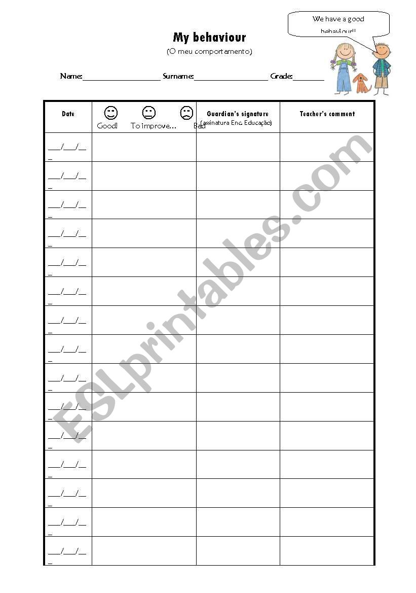 BEHAVIOUR GRID- YOU CAN EDIT IT