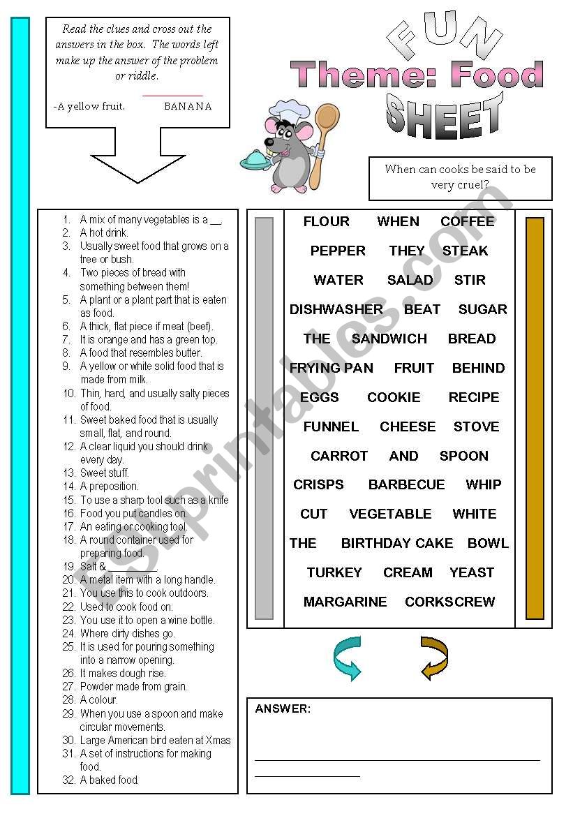 Fun Sheet Theme: Food worksheet