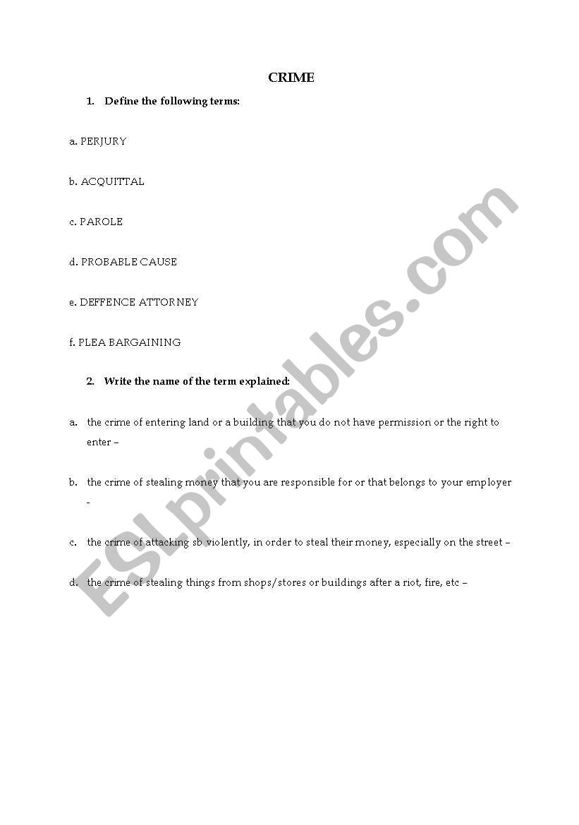 Crime worksheet