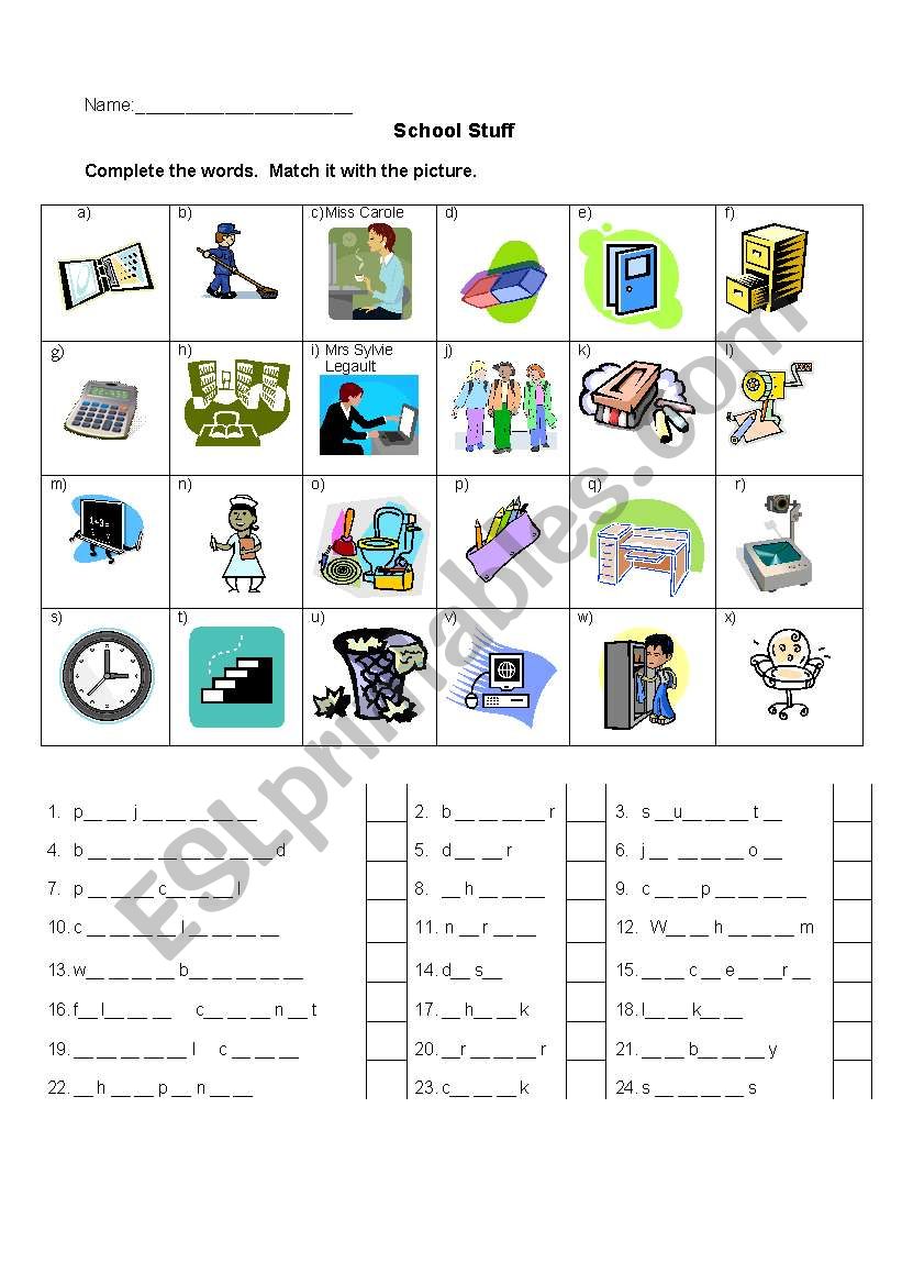 Classroom object worksheet