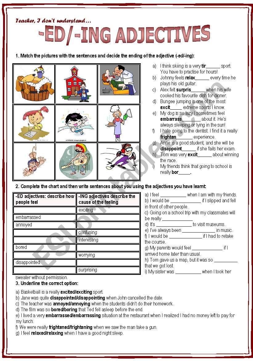 Adjectives Ending With Ed And Ing Worksheets