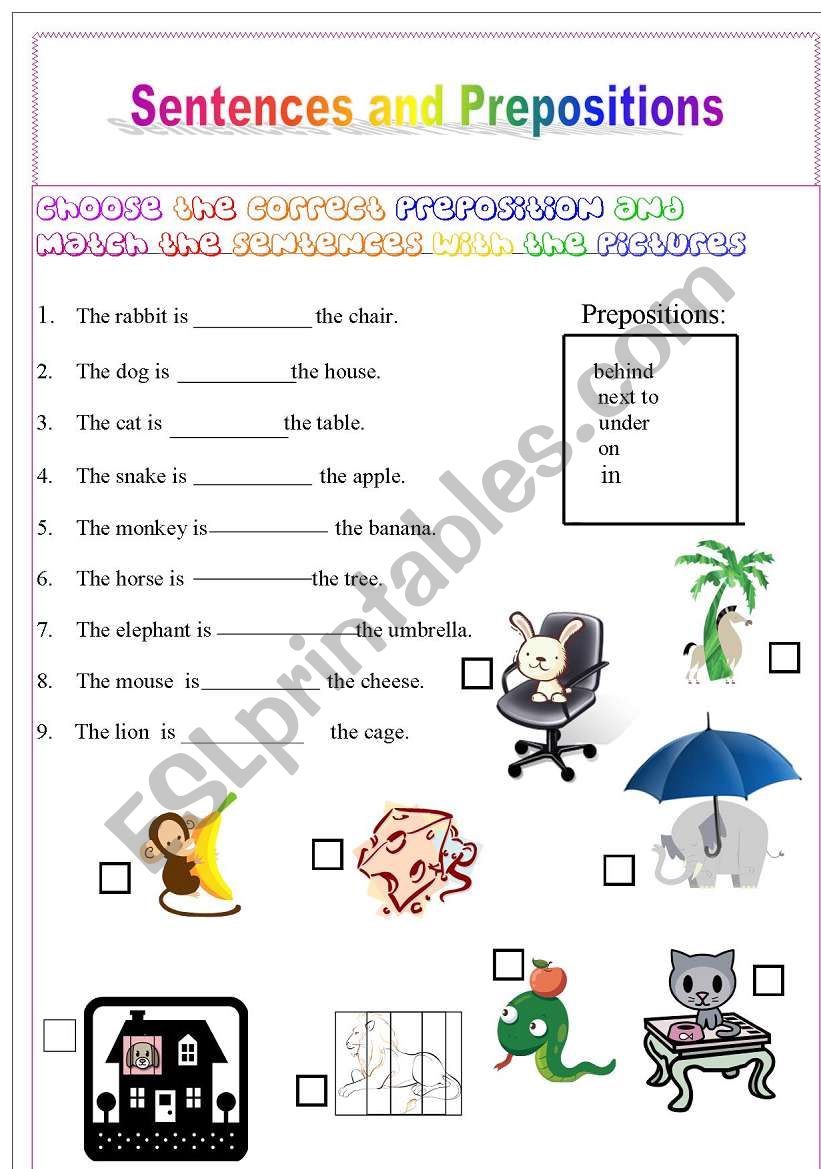 Sentences and Prepositions worksheet