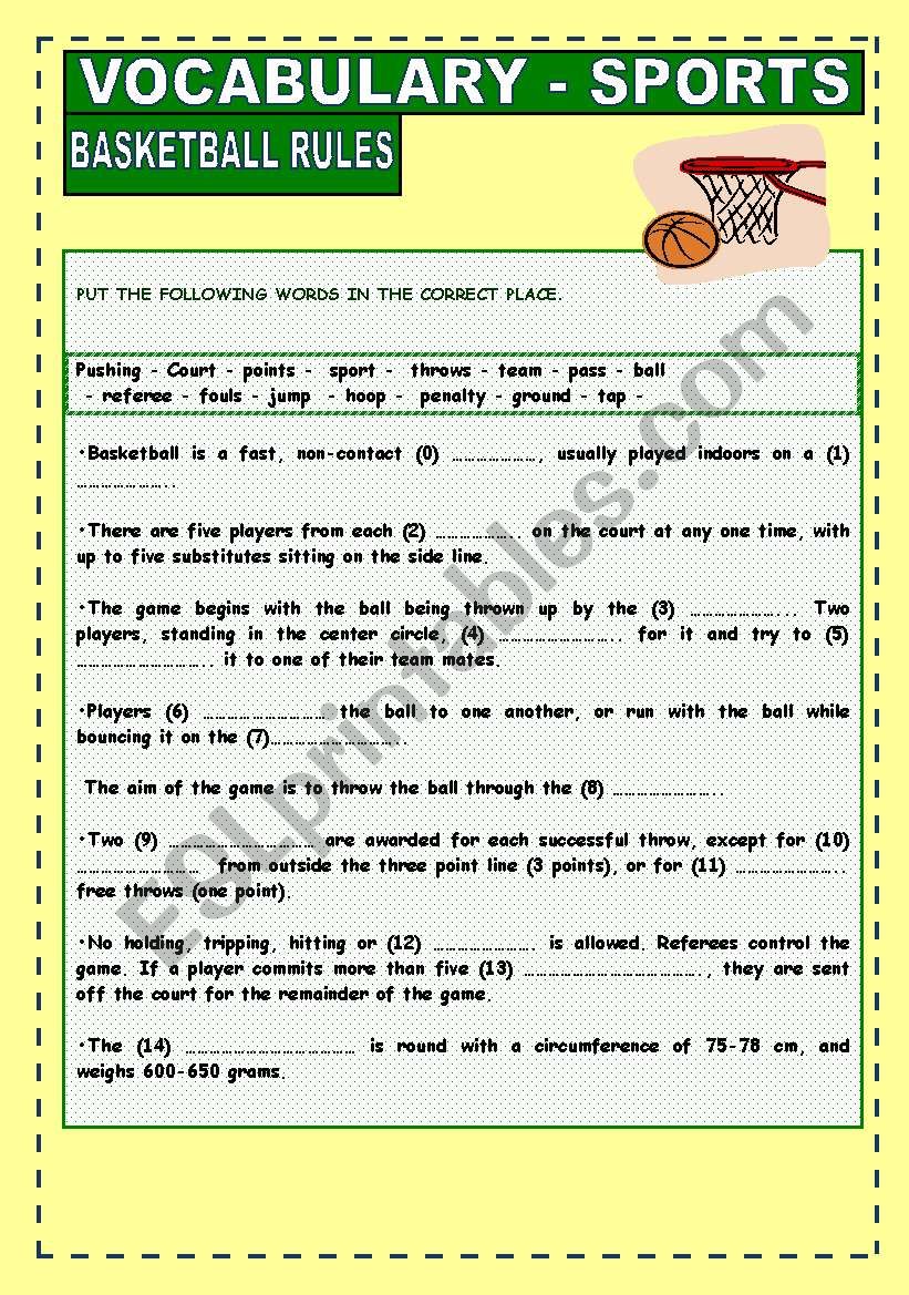 Sports Vocabulary: Basketball worksheet