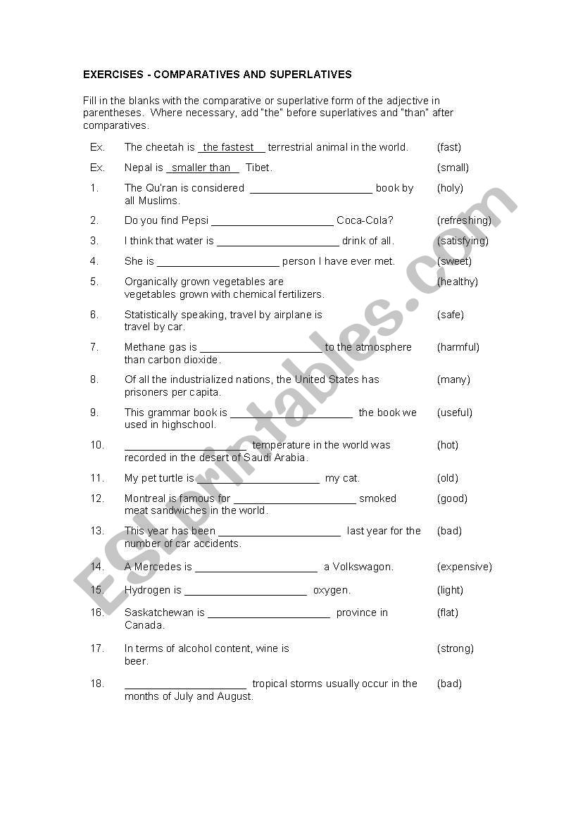 comparatives worksheet