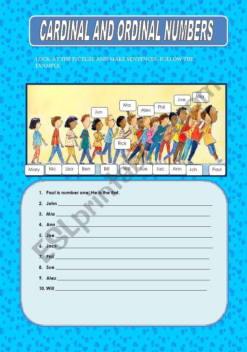 CARDINAL & ORDINAL NUMBERS worksheet