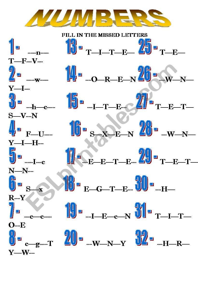 Numbers Exercise worksheet