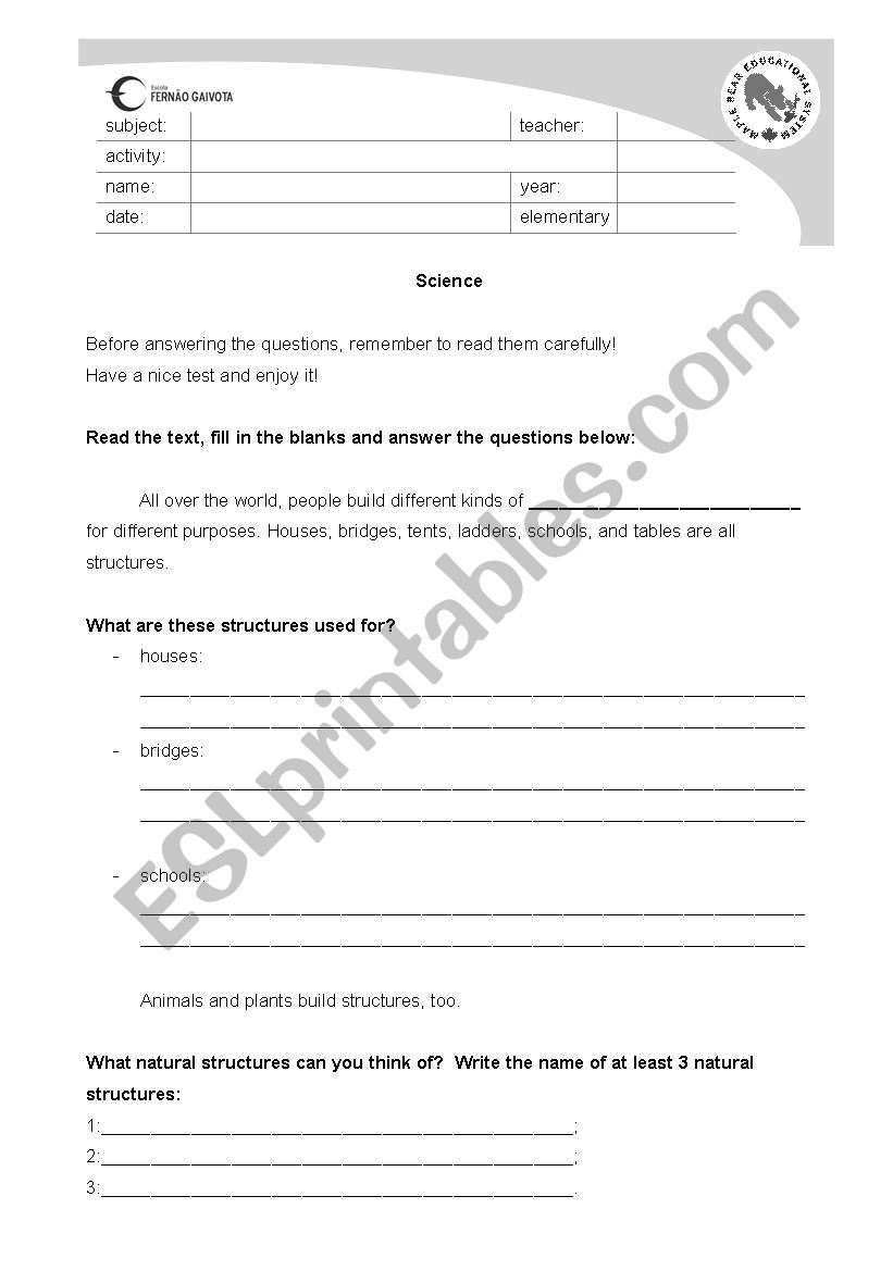 Science Activity worksheet