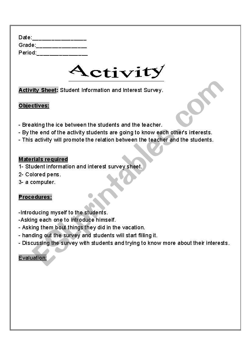lesson plan activity worksheet