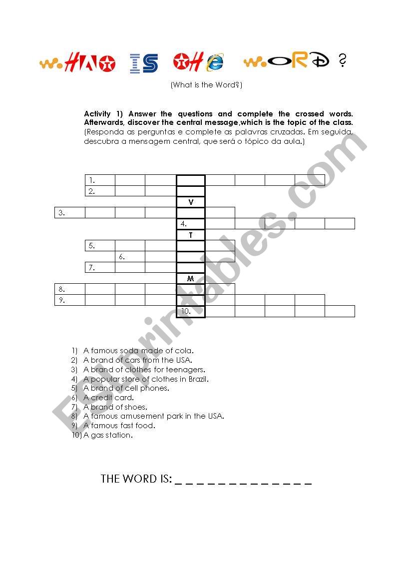Ad crossword worksheet