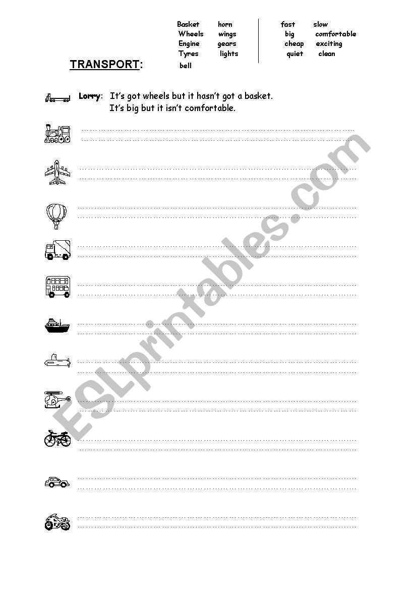 Transports worksheet