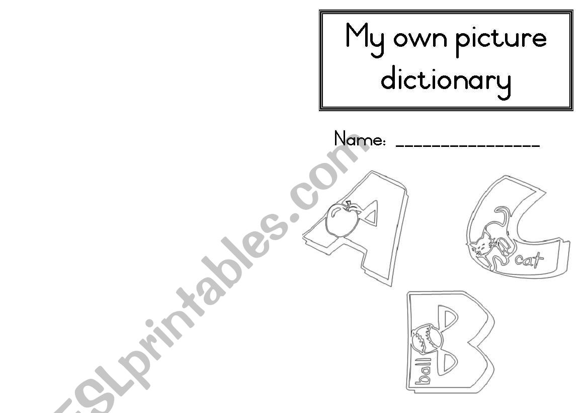 A5 Picture Dictionary - Cover worksheet